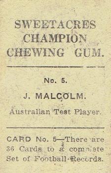 1930 Sweetacres Football Records #5 Syd Malcolm Back
